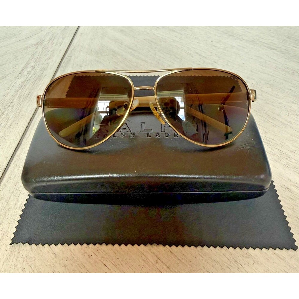 Ralph Lauren RA4004 Aviator Polarized Sunglasses Shiny Gold Sunglasses w/Case